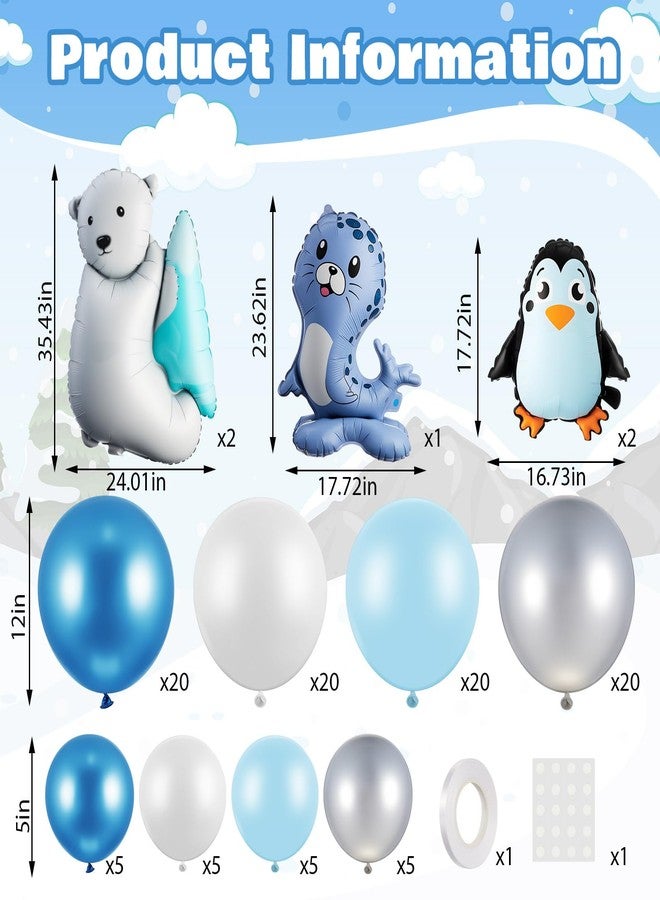 LaRandom 108 Pcs Winter Party Decorations Polar Bear Penguin Seal Christmas Balloon Arch Garland Kit Blue White Silver Foil Latex Balloons for Winter Christmas Baby Shower Birthday Party Decorations - Image 3